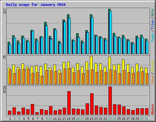 Daily usage for January 2016